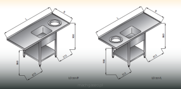 Stół  1-zbiornikowy z otworem na odpadki i półką LO351/P : LO 351/L