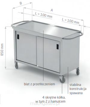 Wózek z szafką z drzwiami suwanymi