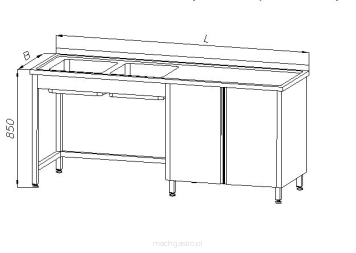 Stół ze zlewem 2-komorowym i szafką - drzwi uchylne  E2290