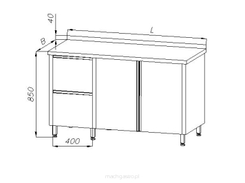 Stół z blokiem dwóch szuflad i szafką - drzwi uchylne E 1190