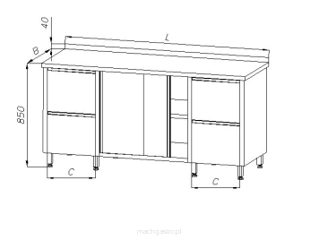 Stół z dwoma blokami dwóch szuflad i szafką - drzwi suwane E 1220