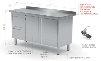 Stół przyścienny szafka z dwiema szufladami i drzwiami na zawiasach POL-132-L