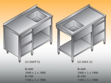 Stół zlewozmywakowy 1- zbiornikowy LO 209/PS2; LO 209/LS2
