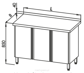 Stół roboczy z szafką, drzwi uchylne, wspólna komora, 3 drzwi (pojedyncze drzwi po lewej stronie)