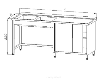 Stół ze zlewem 2-komorowym i szafką - drzwi suwane E2300
